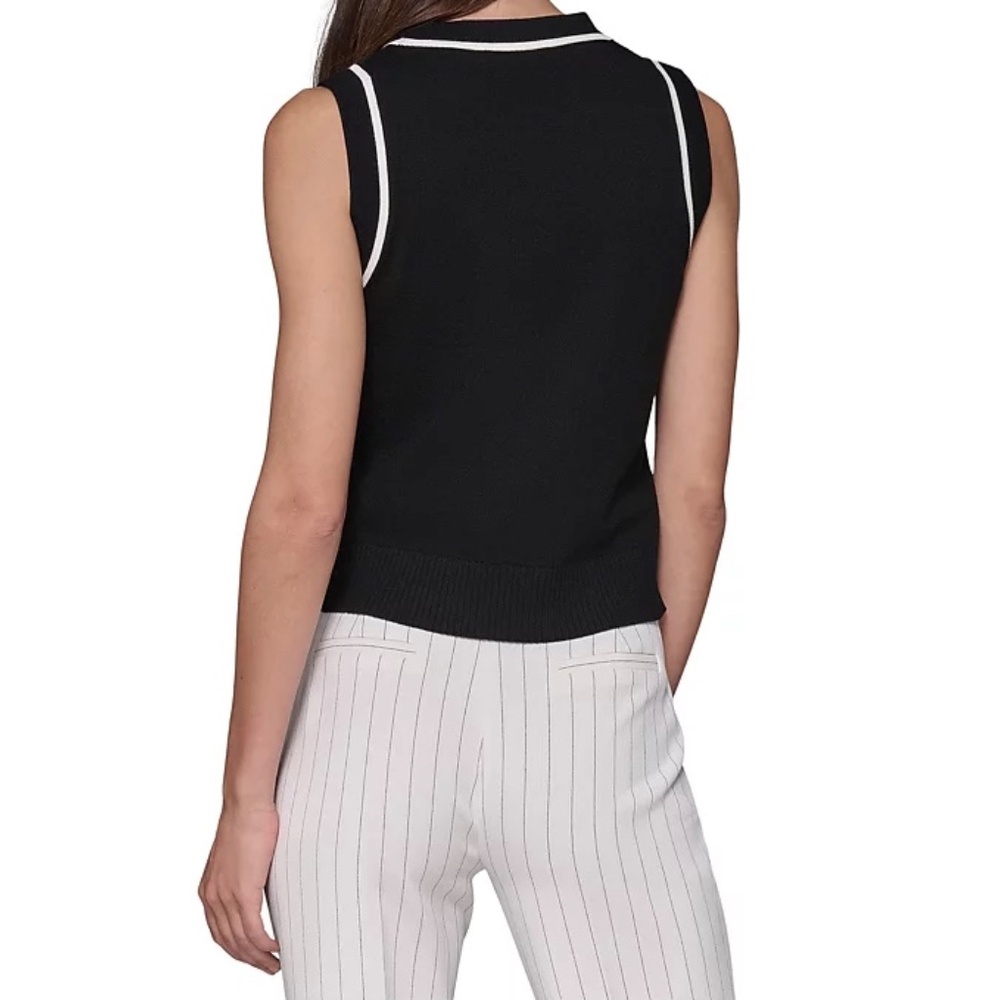 KARL LAGERFELD PARIS Women's Vest Contrast-Trim Sleeveless Sweater Size M NWT - Picture 9 of 9